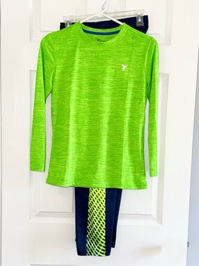 Boys Old Navy Active Set Neon Green Top & Navy Pants Size L 10-12